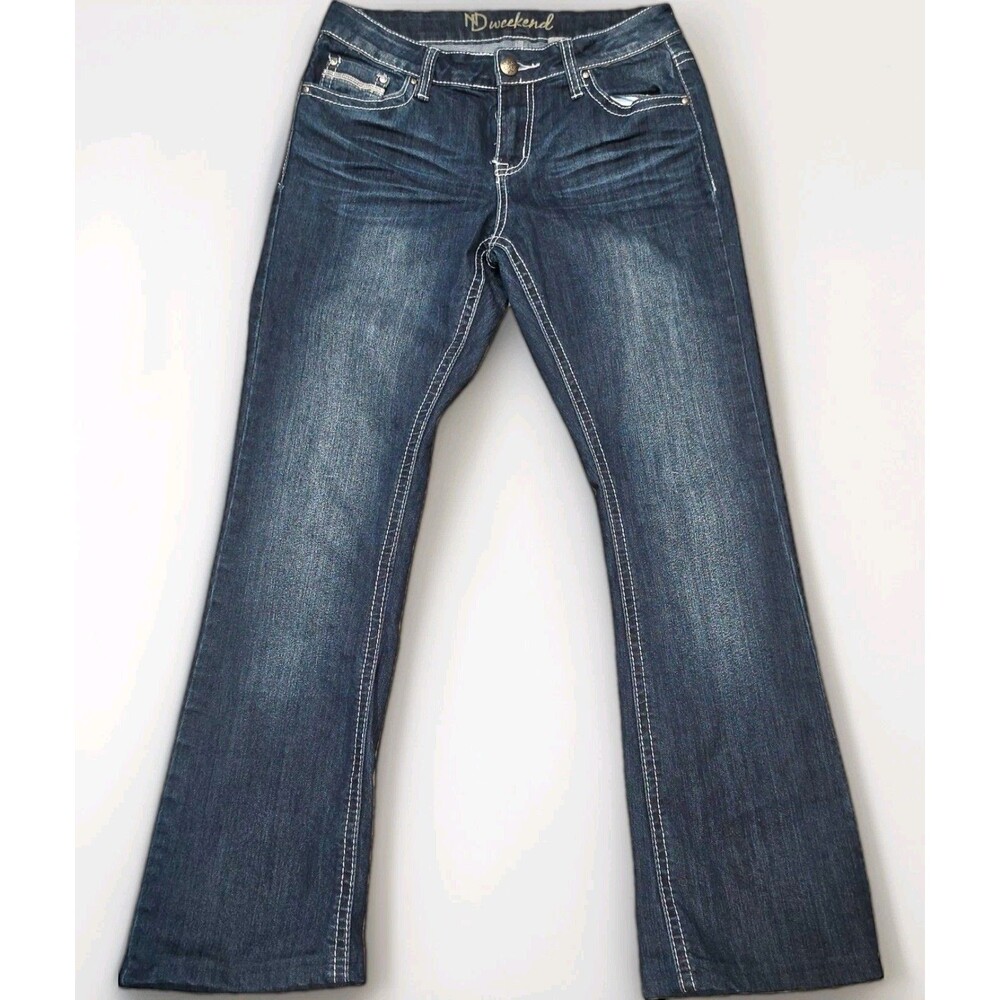 ND Weekend Womens Embellished Bootcut Jeans Size 8 Thick Stitch Y2K Cross Pocket